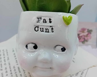 Ceramic doll head succulent planter Fat C**t