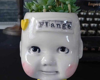 Ceramic doll head succulent planter FLANGE