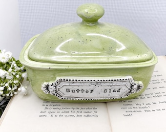 Custom Ceramic handmade butter dish choose your own words