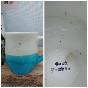 Handmade Ceramic Swear Mug: Blue Speckled Glaze, "CUNTSKI"
