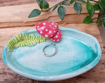 Handmade mushroom oval rustic ceramic ring trinket dish