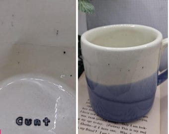 Cunt Ceramic handmade  purple straight mug SWEARING blue air profanity mug