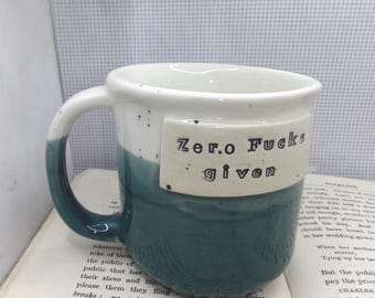 Zero fucks given Ceramic handmade straight Peacock green mug