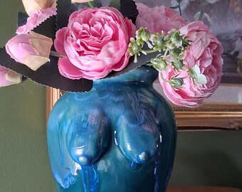Handmade green/blue boob vase