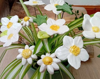 choose Ceramic flowers 3.00 to 4.50  Daisy hellebores ivy CLEAR GLAZE