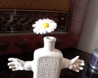 handmade vintage style medicine bottle posy vase with ceramic flower
