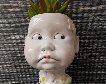 Doll head  large ceramic planter WITH