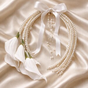 White Calla Lily Bridal Bouquet: Handmade Wedding Flowers with Pearl Accents image 3