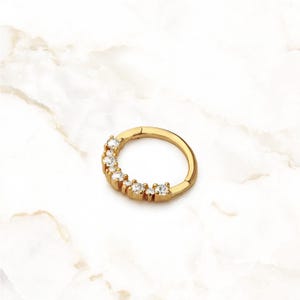 Cerceau à cliquet articulé 14 carats pour hélice, daith ou septum | Anneau articulé pour cartilage et nez de 18 g | Piercing en or massif avec gemme | Cadeau fête des mères