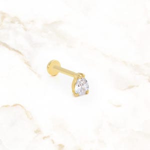 Trillion Diamond Solitaire Stud Earring | 14K Solid Gold Cartilage Jewelry | 18G Screw Back Tragus Earring | Flat Back CZ Piercing for Women