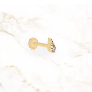 Kite Shaped Cartilage Piercing Gold| Diamond Cut Kite Stud Earring |14K Solid Gold Labret Stud, 18 Gauge Helix Conch Piercing with Flat Back