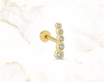 14K Gold CZ Graduated Bar Piercing | Internally Threaded Cartilage Stud