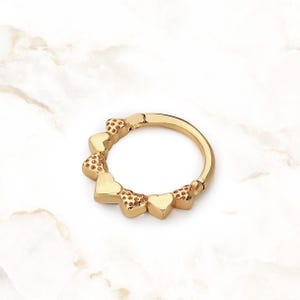 Heart Design Helix Hoop –  14K Solid Gold Heart Hoop Earring – Front Facing Septum Clicker – Girlfriend Gift  – 18G 8mm Cartilage Hoop
