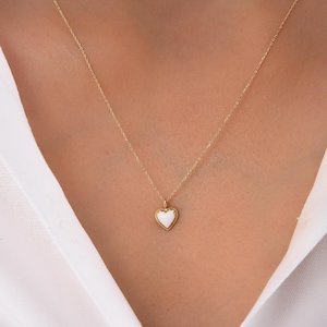 White Enamel Heart Necklace in 14K Gold | Tiny Heart Pendant Necklace | Mother’s Day Gift | Dainty Love Jewelry | Anniversary Gift for Her