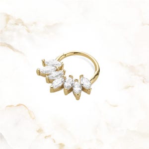 14K Gold Marquise Helix Earring – Multi Stone Marquise Piercing - Front Facing Cartilage Hoop – Solid Gold Septum Clicker, Diamond Nose Ring