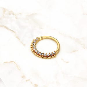 Minimalist Beaded Clicker Hoop | 14K Gold Layered Septum Ring | 16 Gauge Helix Hoop Earring | CZ Diamond Nose Hoop | Hypoallergenic Piercing