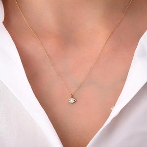 14K Gold Evil Eye Amulet Necklace, Lucky Eye Necklace for Protection, Good Luck Talisman Pendant for Women, Mother’s Day Gift, Nazar Jewelry