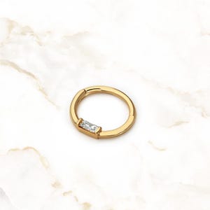 Baguette Helix Hoop in 14K Gold – 18G Hinged Clicker Nose Ring - Front Facing Baguette Piercing for Women – Diamond Cartilage Earring Hoop