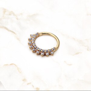14K Gold Dainty Clicker Hoop | Small CZ Hinged Clicker for Septum & Cartilage | Double Row  Helix Hoop | Body Piercing Jewelry for Women