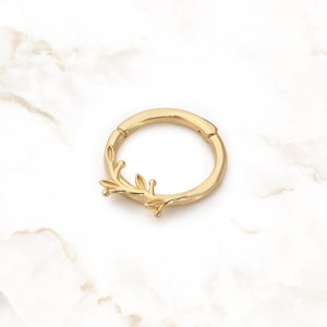 14K Gold Olivenzweig Clicker Hoop - Massivgold Olivenblatt Hoop - 18 Gauge Scharnier Piercing für Knorpel - Minimalistischer Septum Schmuck