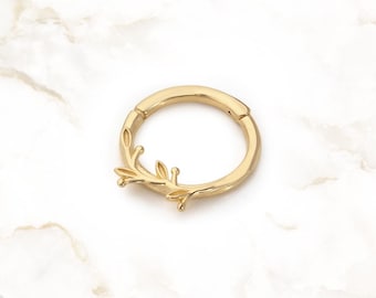 14K Solid Gold Olivenblatt Hoop Ohrring - 18 Gauge Knorpel Clicker