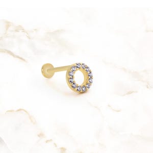 Open Circle Diamond Stud Earring | 14K Gold Flat Back Circle Earring | Dainty Piercing Jewelry for Trgaus | Valentine’s Day Gift for Her