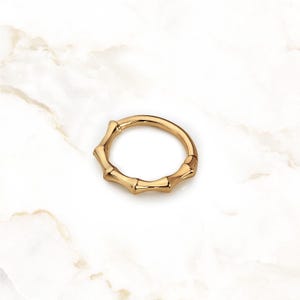 14K Solid Gold Bamboo Hoop Earring – 8mm Small Clicker Earring for Helix - 18 Gauge Nose Ring Bone - Hinged Clicker for Cartilage