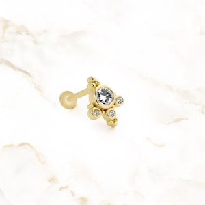 Bezel Set Diamond Stud Earring | 14K Solid Gold Cartilage Piercing | 18G Screw Back Tragus Earring | Flat Back CZ Piercing Jewelry for Women