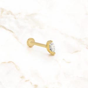 14K gouden diamanten madeliefje | Delicate schroef baack bloemoorbel | 18 g massief gouden piercingsieraden | 1 mm stud voor tragus, helix en daith