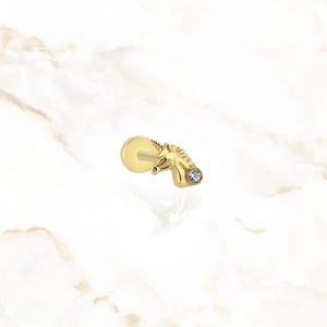 Minimalist Unicorn Piercing Earring | Internally Threaded Unicron Earring | 14K Solid Screw Back Earring |Cute Jewelry for Valentine’s Gift