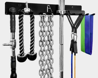 Omega Beast Heavy-Duty Gym Storage Rack: 11-Prong Wall Mount for Barbells, Cables, Bands & Ropes