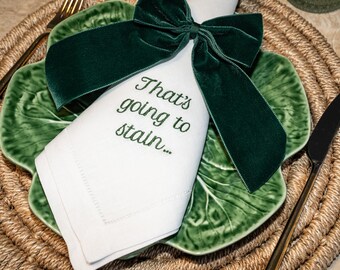 Funny Dinner Napkins – Set of 12 Linen with Hemstitch | Mixed Sayings Table Linens, Hostess Gift & Holiday Entertaining (green)