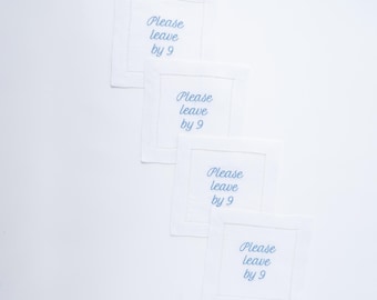 Funny Cocktail Napkins – “Please Leave By 9” | Cheeky Linen Hostess Gift, Bar Cart Decor, Dinner Party Accessories, Entertaining Essentials