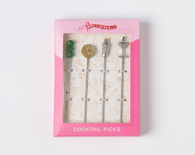 Martini Cocktail Picks – Shaker, Glass, Olives and Lemon | Stainless Steel Drink & Appetizer Picks for Cocktail Lovers