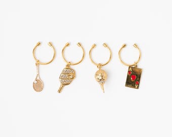 Country Club Wine Charm Set: Pickleball, Golf, Tennis, Cards