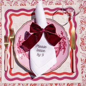 Please Leave by 9 Dinner Napkins – Set of 12 Linen | Funny Embroidered Table Linens, Hostess Gift & Holiday Entertaining