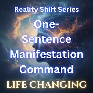 Może przedstawiać: Cyfrowa grafika przedstawiająca profil kobiety z wirującym, kolorowym efektem mgławicy. Tekst brzmi: "Reality Shift Series", "One-Sentence Manifestation Command" i "Life Changing."