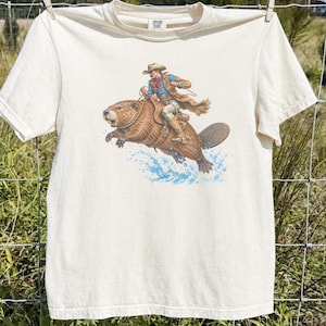 Cowboy Riding Beaver Shirt, Funny Beaver Tee, Unisex Comfort Colors Western Graphic T Shirt, Canada Beaver Gift, Woodland Animal Shirt