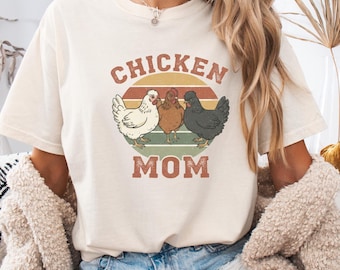 ニワトリママTシャツ、おもしろい農場Tシャツ、裏庭のニワトリ好きTシャツ、レトロなニワトリ好き女性へのギフト、女性用養鶏農家トップス