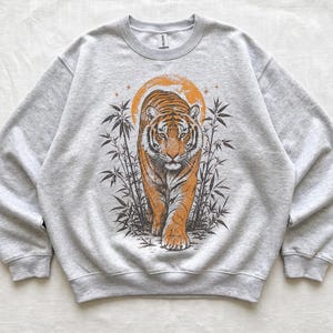 Tiger Sweatshirt, Unisex Vintage Tiger Crewneck, Bamboo Forest Big Cat Sweater, Japanese Tiger Art, Tiger Lover Gift
