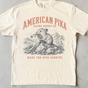 American Pika Shirt, Alpine Wildlife Tee, Vintage Mountain Graphic Shirt, Unisex Comfort Colors Shirt, Hiking Gift, National Park Tee image 1