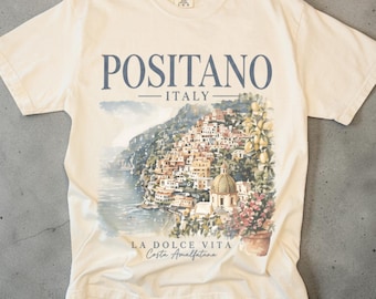 Camiseta de Positano, Italia, Camiseta de la Costa Amalfitana, Colores cómodos unisex, La Dolce Vita, Camiseta italiana, Camiseta de limoncello, Camiseta de vacaciones, Camiseta de limón