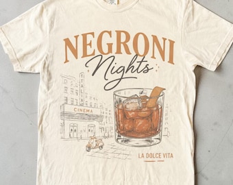Camiseta Negroni, Camiseta unisex Comfort Colors, Camiseta La Dolce Vita Italian Aperitivo, Camiseta con estampado de cóctel vintage, Regalo para camareros