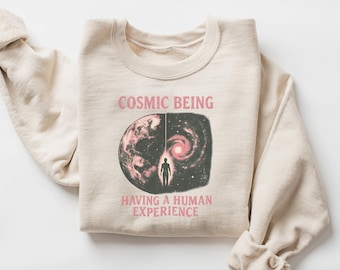 Kosmisches Wesen, das eine menschliche Erfahrung hat Sweatshirt, spirituelles Sweatshirt, Unisex Celestial Crewneck, Sternensamen Geschenk, Yoga-Liebhaber Geschenk