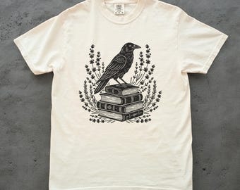 Crow Book Shirt, Gothic Crow Tee, Bookish Bird Shirt, Dark Academia Shirt, Comfort Colors Unisex T Shirt