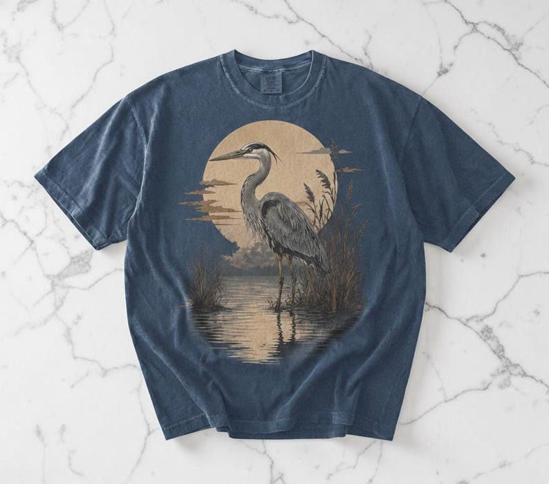 Great Blue Heron Shirt, Vintage Bird Tshirt, Unisex Comfort Colors, Bird Lover Gift, Birdwatching Tee, Nature Shirt, Wildlife Graphic Tee image 2