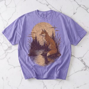 Grafisch T-shirt Fox, vintage shirt vos, cadeau natuurliefhebber, shirt Wildlife, Cottagecore-esthetiek, comfortabele kleuren, T-shirt bosdier, cadeau vos afbeelding 7