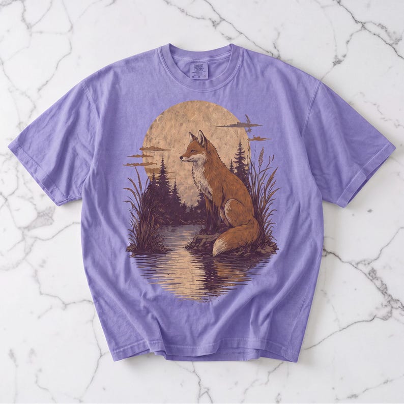 Grafisch T-shirt Fox, vintage shirt vos, cadeau natuurliefhebber, shirt Wildlife, Cottagecore-esthetiek, comfortabele kleuren, T-shirt bosdier, cadeau vos afbeelding 7
