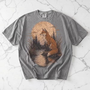 Grafisch T-shirt Fox, vintage shirt vos, cadeau natuurliefhebber, shirt Wildlife, Cottagecore-esthetiek, comfortabele kleuren, T-shirt bosdier, cadeau vos afbeelding 5