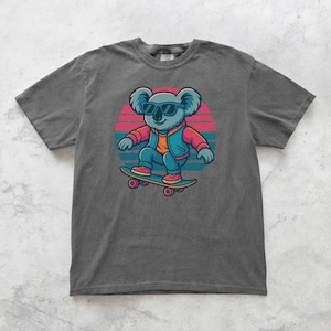 Skater Koala Shirt, Retro Neon Animal Graphic Tee, Funny Koala Skateboard T-Shirt, 80s Style Apparel Unisex Koala Lover Gift for Him Her